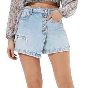 AMERICAN EAGLE Distressed Comfort Stretch Waistband Mom Jean Skort - Shorts